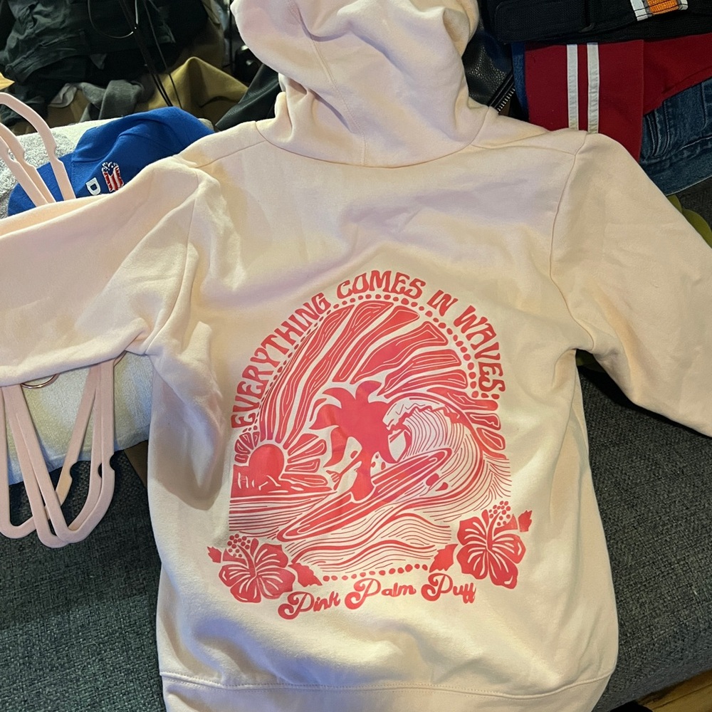 Pink Palm Puff Women's Cream Hoodie